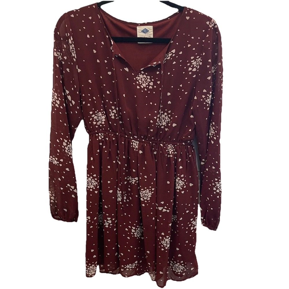 Wild Blue Sadie Robertson Red Heart Print‎ Sheer Sleeve Dress Womens Medium